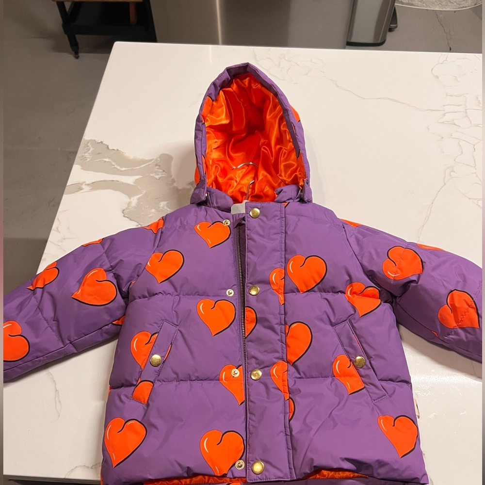 Mini Rodini Purple Hearts Puffer Jacket Size 1-3Y gently used